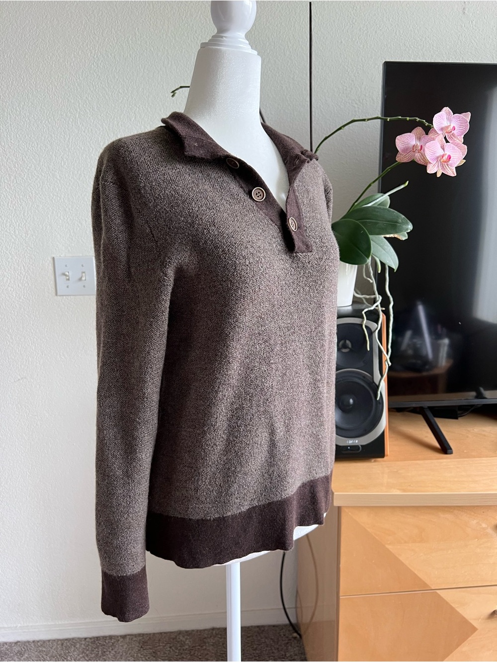 UNTUCKit Brown Extra Fine Merino Wool Collared Pullover Sweater size woman’s M